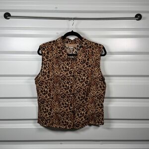 Painted Pony Vintage Leopard Print Sleeveless Button Up Vest Top Womens Med USA